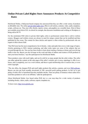 Online Private Label Rights Store Announces Products At Competitive Rates