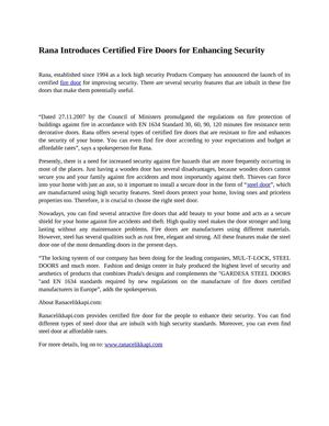 Rana Introduces Certified Fire Doors for Enhancing Security