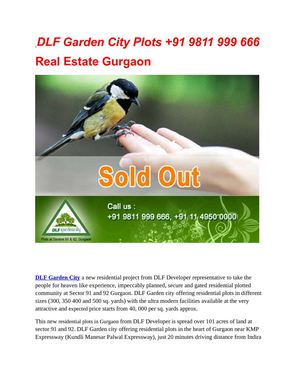 DLF Garden City Plots +91 9811 999 666 Real Estate Gurgaon