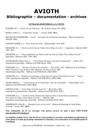 Avioth - Bibliographie - MAJ le 17 juillet 2011