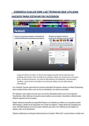 CONOZCA CUALES SON LAS TÉCNICAS QUE UTILIZAN HACKER PARA ESTAFAR EN FACEBOOK