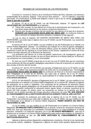Régimen de vacaciones de los profesores