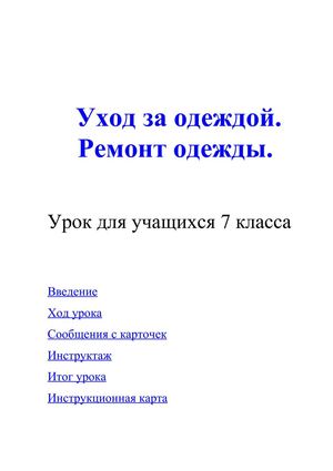 Уход за одеждой. Ремонт одежды. Урок (7 класс)