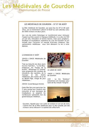 Communiqué de Presse - Les Médiévales de Gourdon 2011