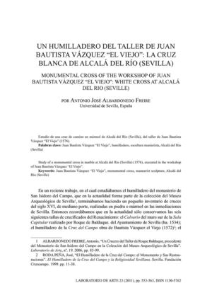 La Cruz Blanca de Alcalá del Río; Un Humilladero del taller de Juan Bautista Vázquez "El Viejo"
