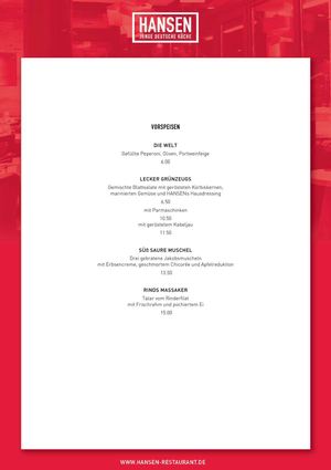 Hansen Bremen Speisekarte