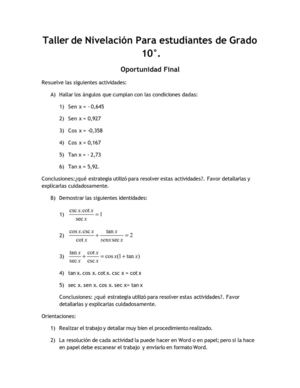 Taller de nivelación de matemáticas