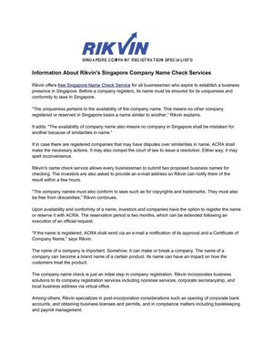 Information About Rikvin's Singapore Company Name Check Services