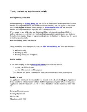 Theory test booking appointment with DSA