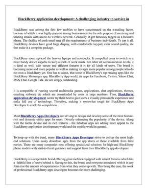 BlackBerry application development: A challenging industry to survive in