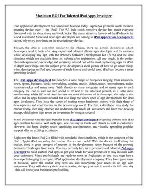 Maximum ROI for talented iPad Apps Developer
