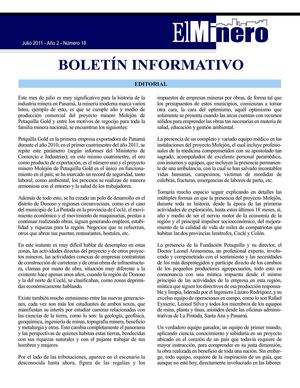 Boletin el Minero Julio 2011 - Año 2 - Número 18 