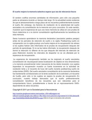 El sueño mejora la memoria selectiva espera que sea de relevancia futura