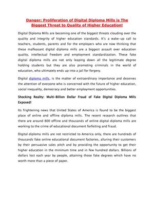 Danger: Proliferation of Digital Diploma Mills is The Biggest Threat to Quality of Higher Education