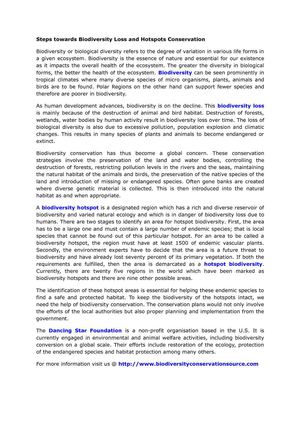 Steps towards Biodiversity Loss and Hotspots Conservation