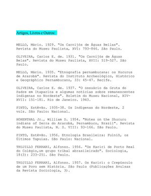 bibliografia Índios do Nordeste