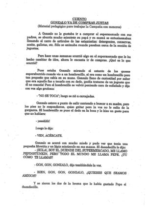 Gonzalo va de compras "justas". Material complementario de la Campaña por el Derecho a la Alimentación.