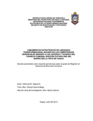 Lineamientos estratégicos de liderazgo transformacional basado en las competencias gerenciales