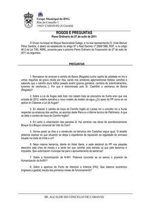 Preguntas escritas ao Pleno 2011/07