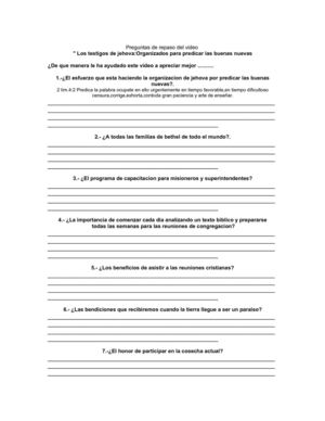 preguntas del video Los testigos de Jehova organizados para predicar