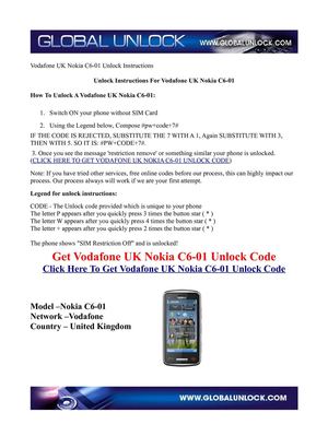 Nokia C6-01 on Vodafone UK Unlocking Instructions