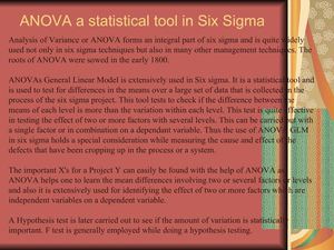 ANOVA a statistical tool in Six Sigma