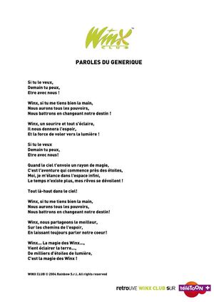 Ton livret de paroles "Winx en concert"_Yosr Winx