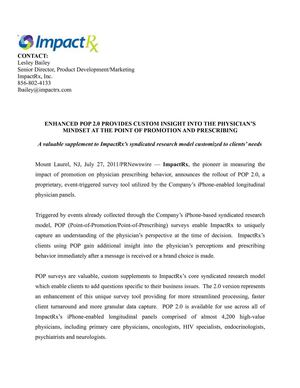 Enhanced POP 2.0 Provides Custom Insight Into the Physician's Mindset at the Point of Promotion and Prescribing