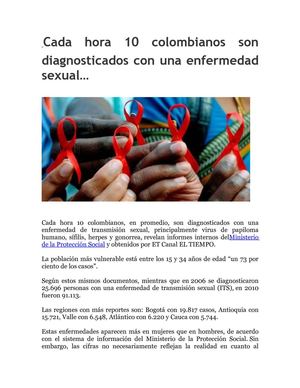 Cada hora 10 colombianos son diagnosticados con una enfermedad sexual
