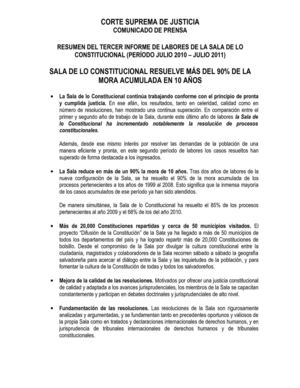 COMUNICADO DE PRENSA: SALA DE LO CONSTITUCIONAL RESUELVE MÁS DEL 90% DE LA MORA ACUMULADA EN 10 AÑOS