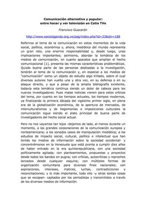 Comunicación alternativa y popular ENTRE HACER Y VER TV - CATIA TVe