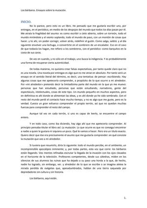 Los Bárbaros Ensayos sobre la mutación Baricco