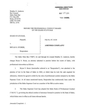 Bryan Scott Storer Boise Idaho Attorney Amended Complaint FC 10-04 brought on by the Idaho State Bar