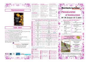 Programme d'animation Montchavin Les Coches du 30 juillet