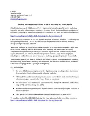 Sagefrog Marketing Group Releases 2011 B2B Marketing Mix Survey Results