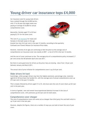 Young Driver's Car Insurance Tops £4,000