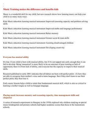Music Training makes the difference and benefits kids