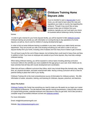 Childcare Training Home Daycare Jobs