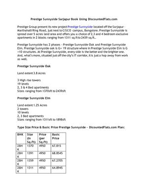 Prestige Sunnyside Sarjapur Book Using   DiscountedFlats.com