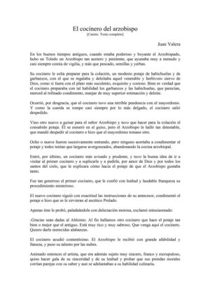 El cocinero del arzobispo, un cuento de Juan Valera