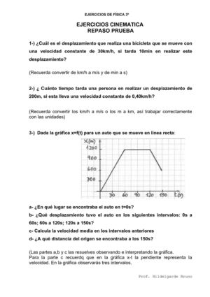 Ejercicios Cinemática 3° Repaso Prueba