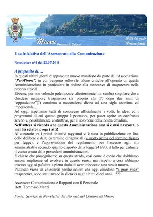 Newsletter del Comune di Minori del 22 Luglio 2011