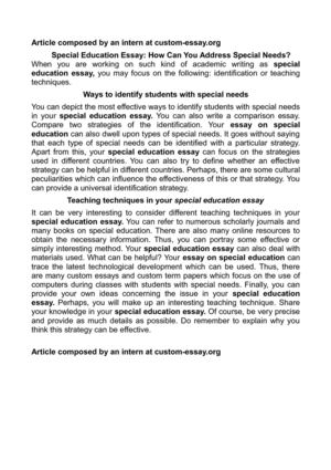 High School Admission Essay Special Education Essay How Can You Address Special Needs Writing High School Essays also Science Essay Questions Calamo Special Education Essay How Can You Address Special Needs A Modest Proposal Essay
