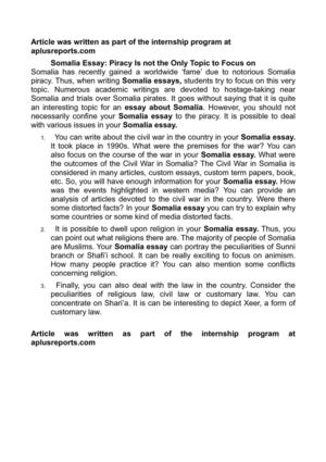 Calamo Somalia Essay Piracy Is Not The Only Topic To Focus On Somalia Essay Piracy Is Not The Only Topic To Focus On Thesis Statement In An Essay also Example Of An Essay With A Thesis Statement Pay Online Repot Writing