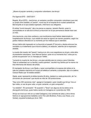 Muere el popular cantante y compositor colombiano Joe Arroyo