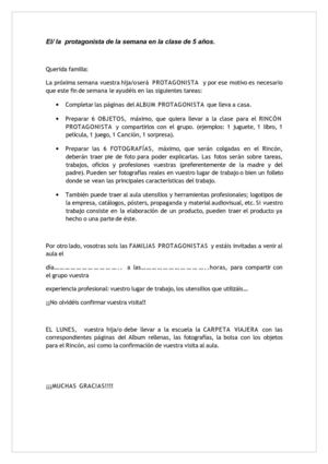 CARTA PARA LAS FAMILIAS. EL PROTAGONISTA DE LA SEMANA EN 5 AÑOS