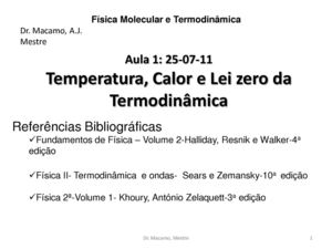 Aula 1: Temperatura, Calor e Lei Zero da Termodinamica