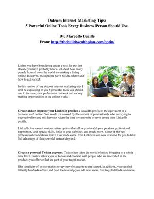 Dotcom Internet Marketing Tips:  5 Powerful Online Tools Every Business Person Should Use.
