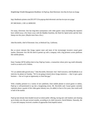 Brightbridge Wealth Management Headlines: In PopCap, Deal Electronic Arts Has Its Eyes on Zynga