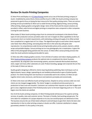 Review On Austin Printing Companies
